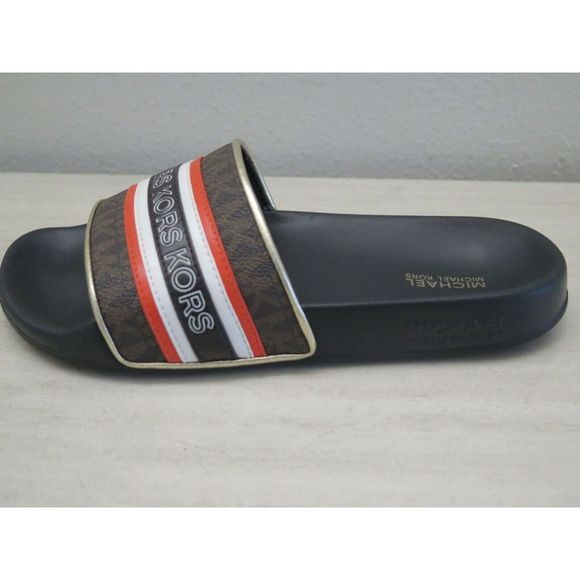 Michael Kors Women's Sz 6M Brown/Crimson Red Gilmore Slides - Picture 2 of 8
